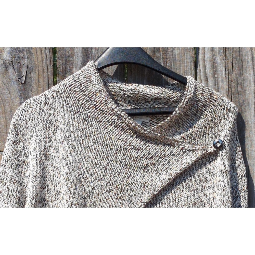 Cato Coffee Date Marled Knit Asymmetrical Crossover Sweater Tan Cream Large - Picture 2 of 8